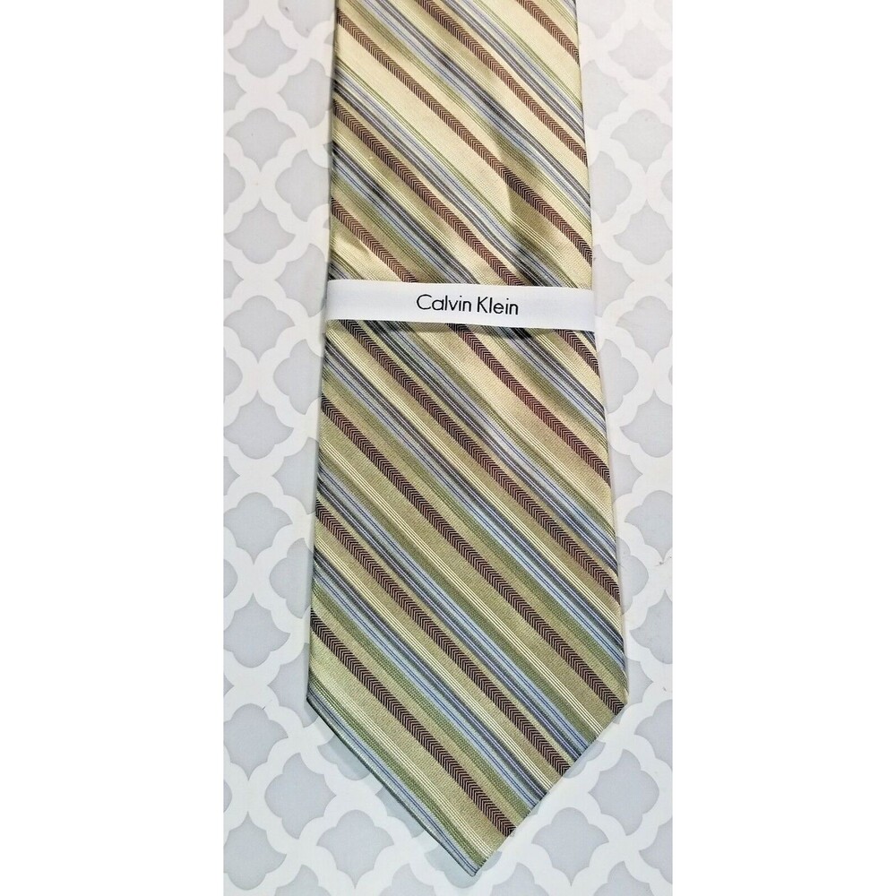 Calvin Klein Men's Silk Necktie Repp Stripe Design 100% Silk New Multicolor